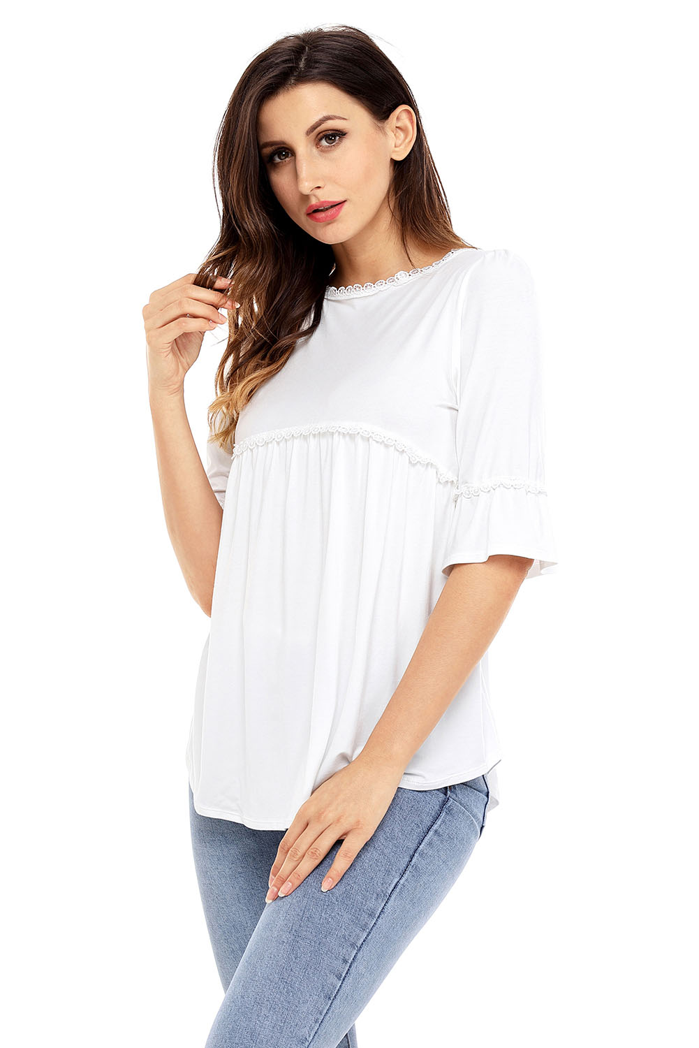 BY250232-1 White Babydoll Long Tunic Top